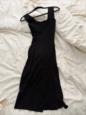 Reformation Black Ribbed Cassi Dress with Wide Straps